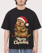 Mockup Boxy Heavyweight Tee Black male close-up 03