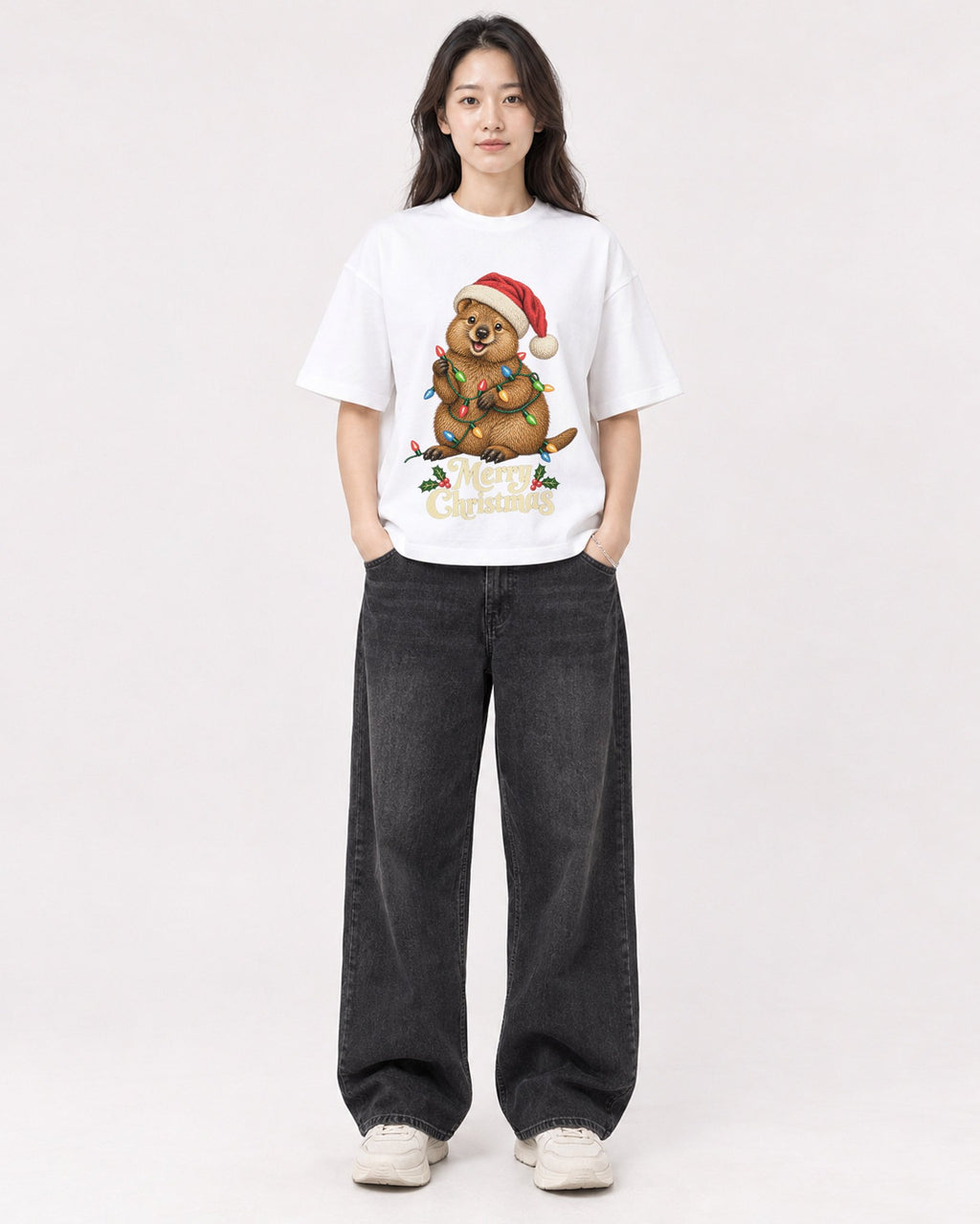 Mockup Boxy Heavyweight Tee White female full-body 03