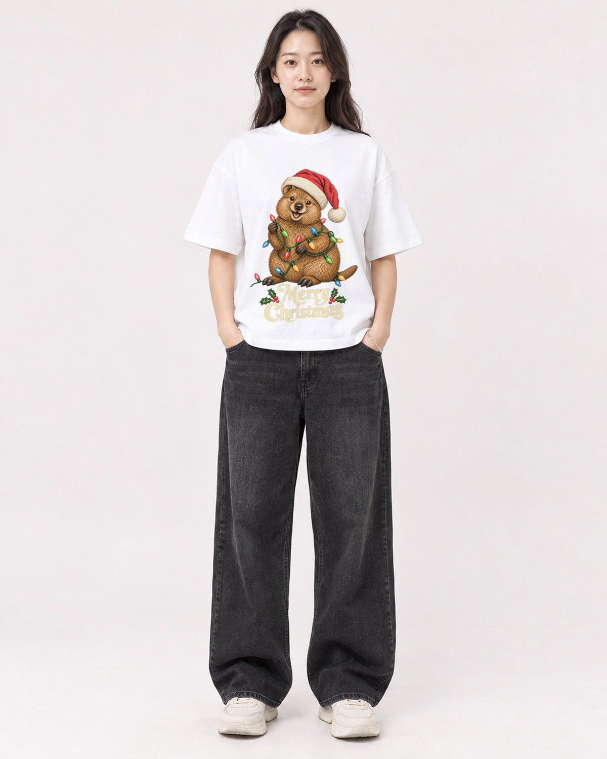 Mockup Boxy Heavyweight Tee White female full-body 03