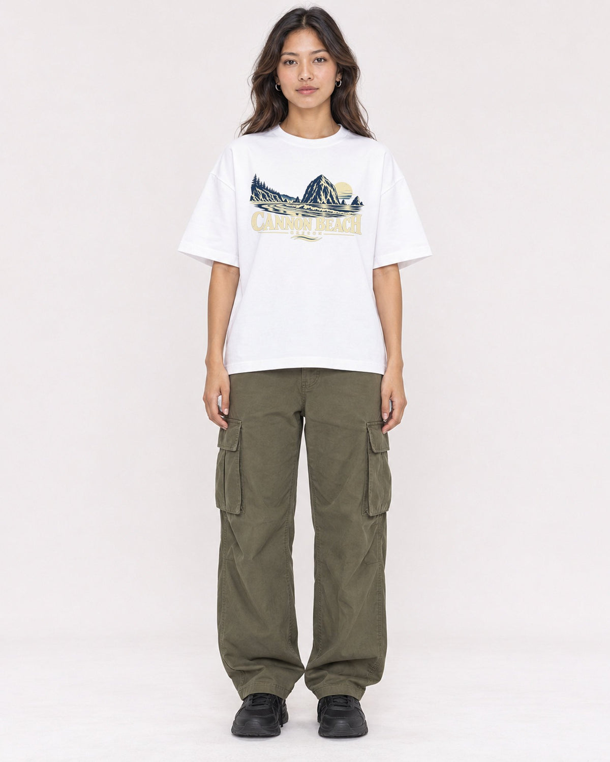 Mockup Boxy Heavyweight Tee White female full-body 02