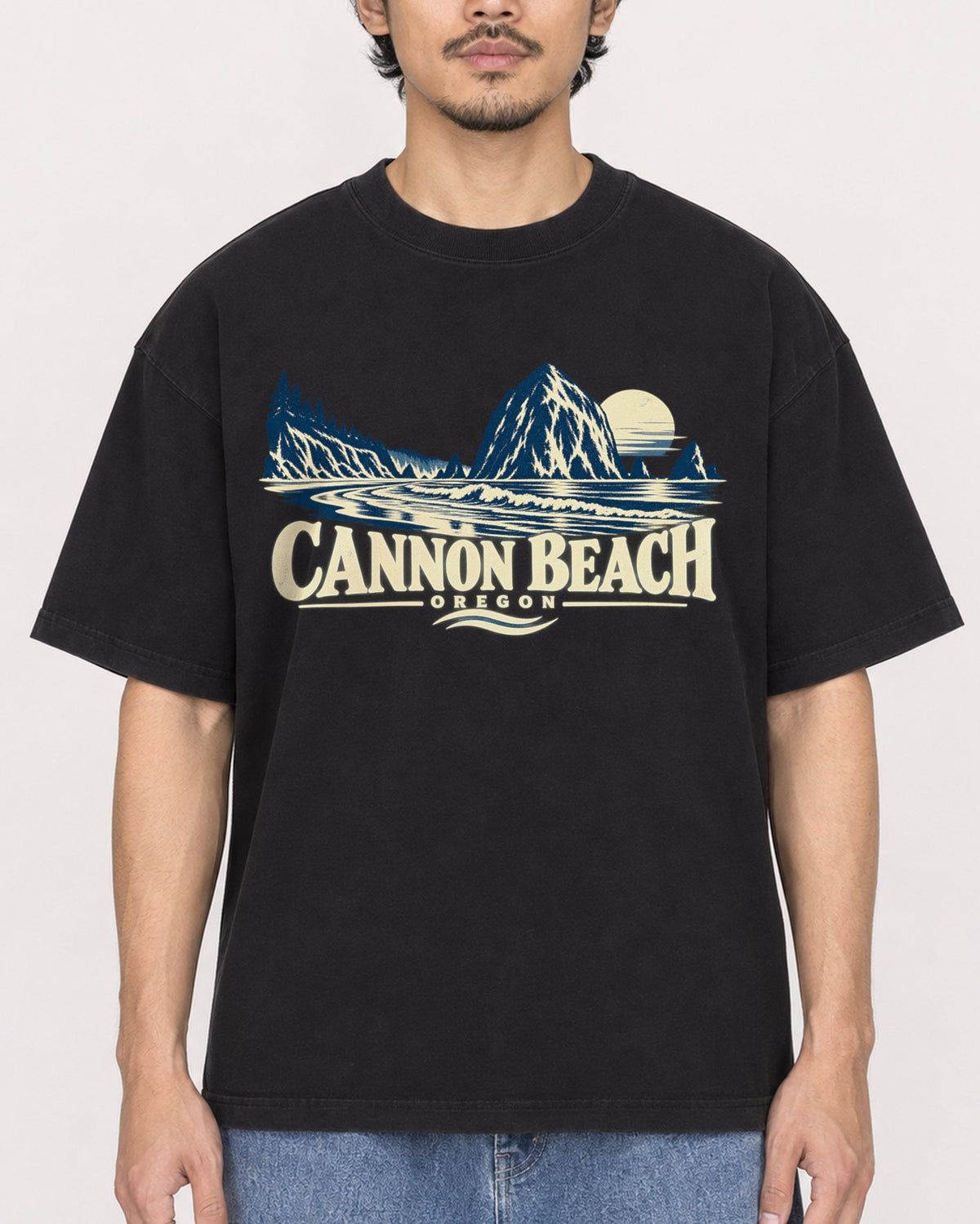 Mockup Boxy Heavyweight Tee Black male close-up 02