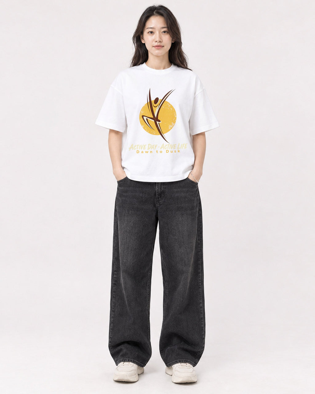 Mockup Boxy Heavyweight Tee White female full-body 03