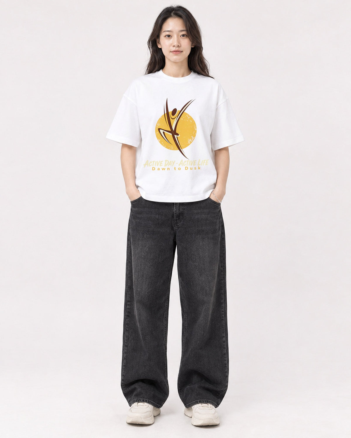 Mockup Boxy Heavyweight Tee White female full-body 03