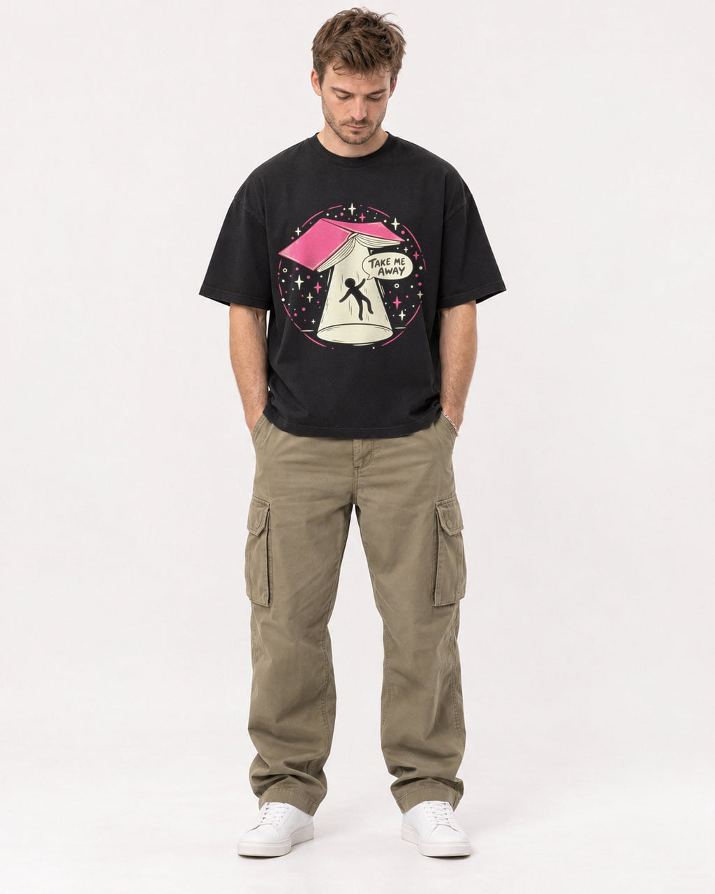Mockup Boxy Heavyweight Tee Black male full-body 08