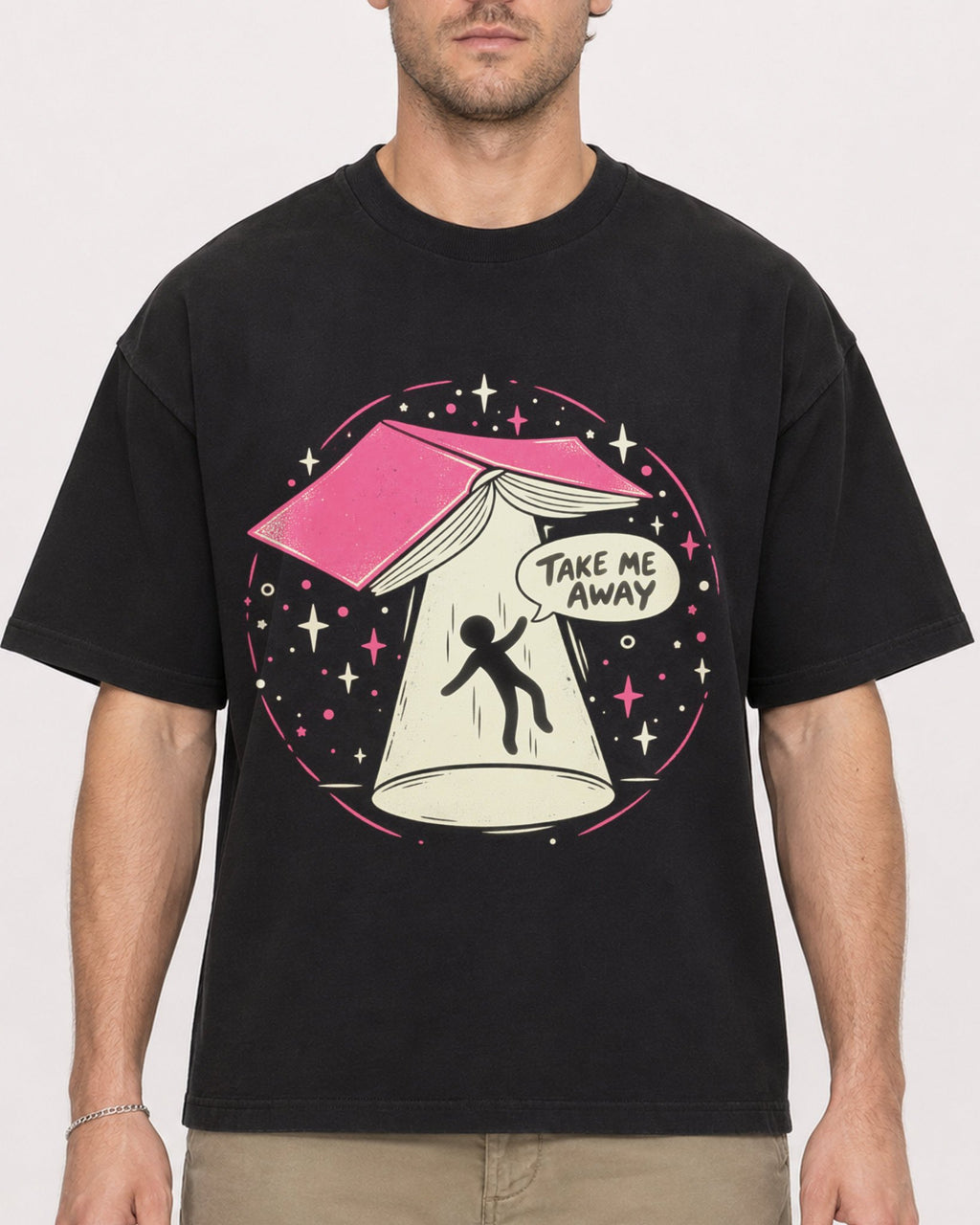 Mockup Boxy Heavyweight Tee Black male close-up 08