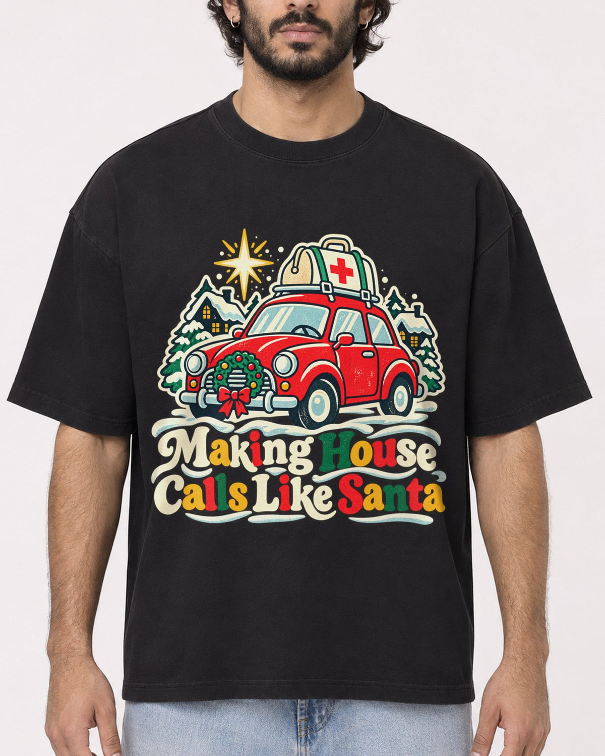 Mockup Boxy Heavyweight Tee Black male close-up 17