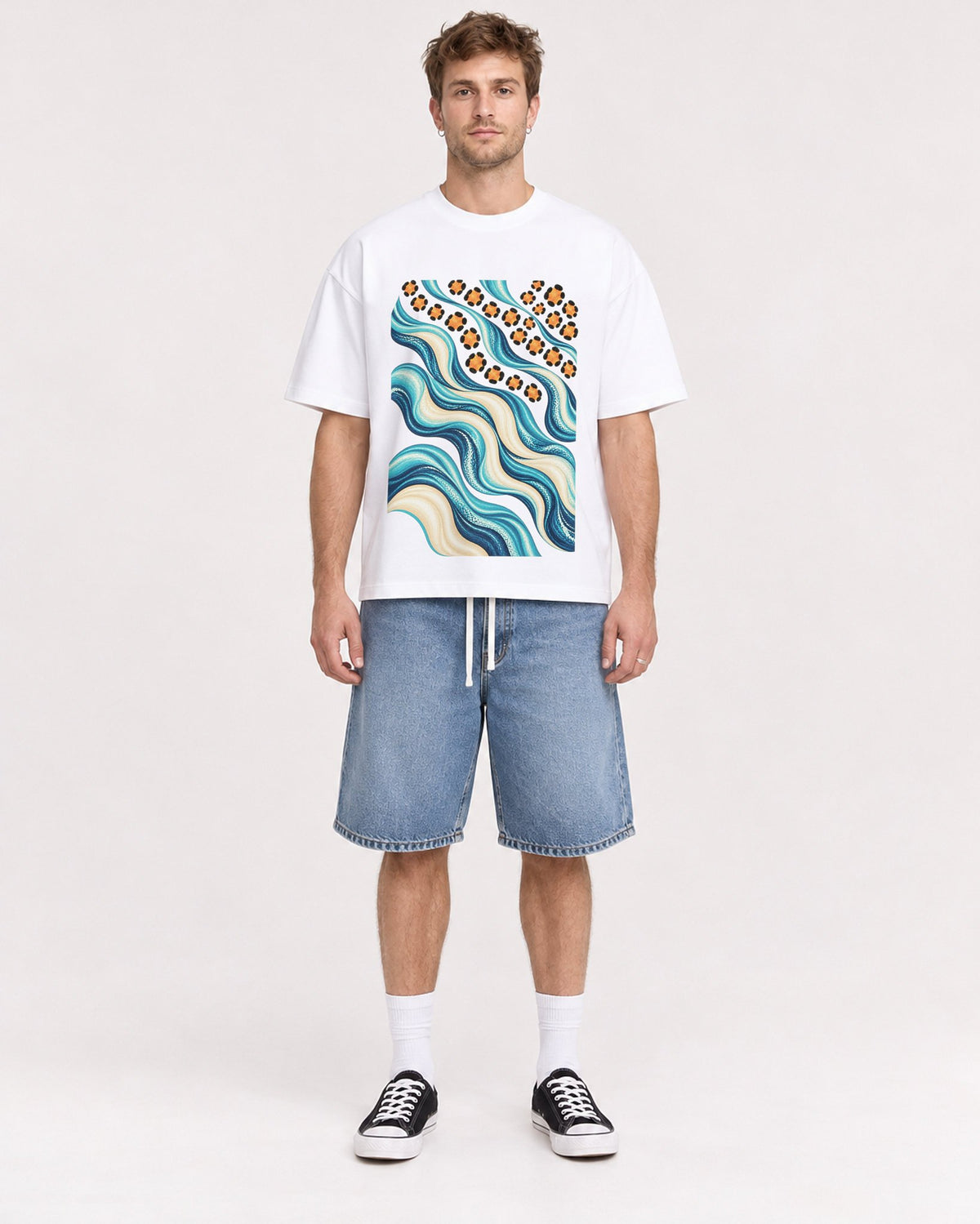 Mockup Boxy Heavyweight Tee White male full-body 08