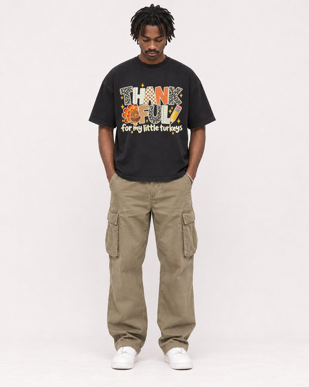 Mockup Boxy Heavyweight Tee Black male full-body 04