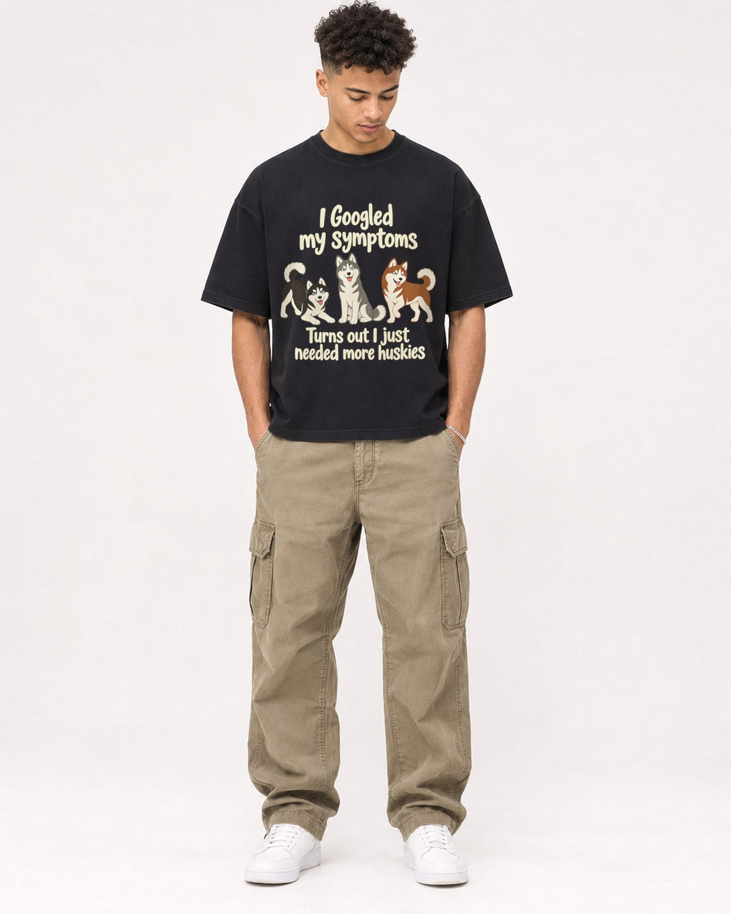 Mockup Boxy Heavyweight Tee Black male full-body 20
