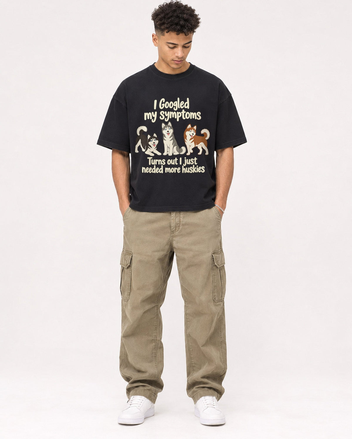 Mockup Boxy Heavyweight Tee Black male full-body 20