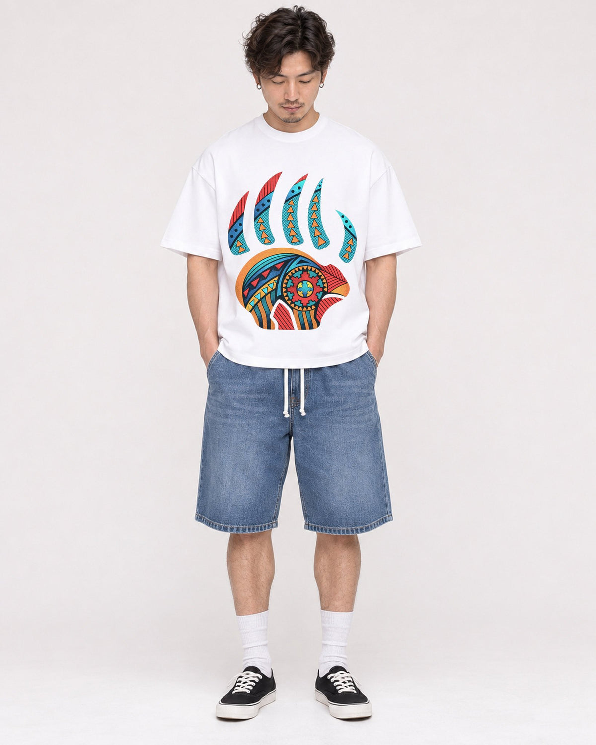 Mockup Boxy Heavyweight Tee White male full-body 03