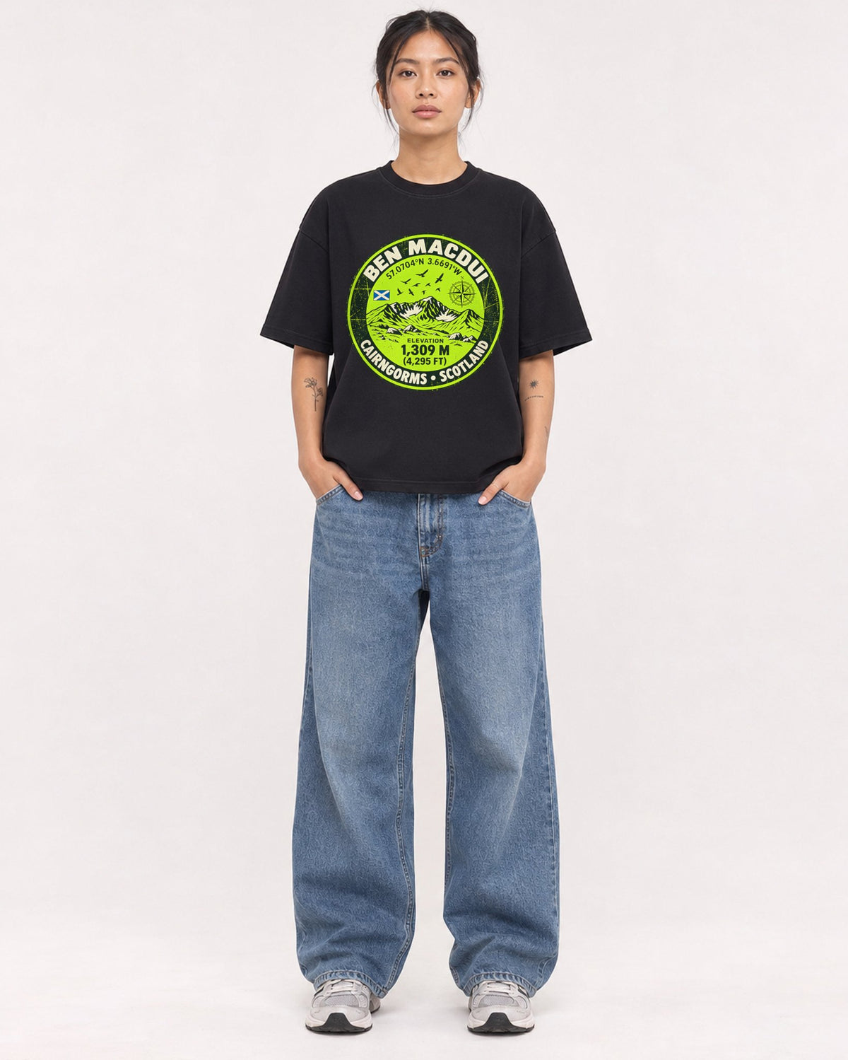 Mockup Boxy Heavyweight Tee Black female full-body 12