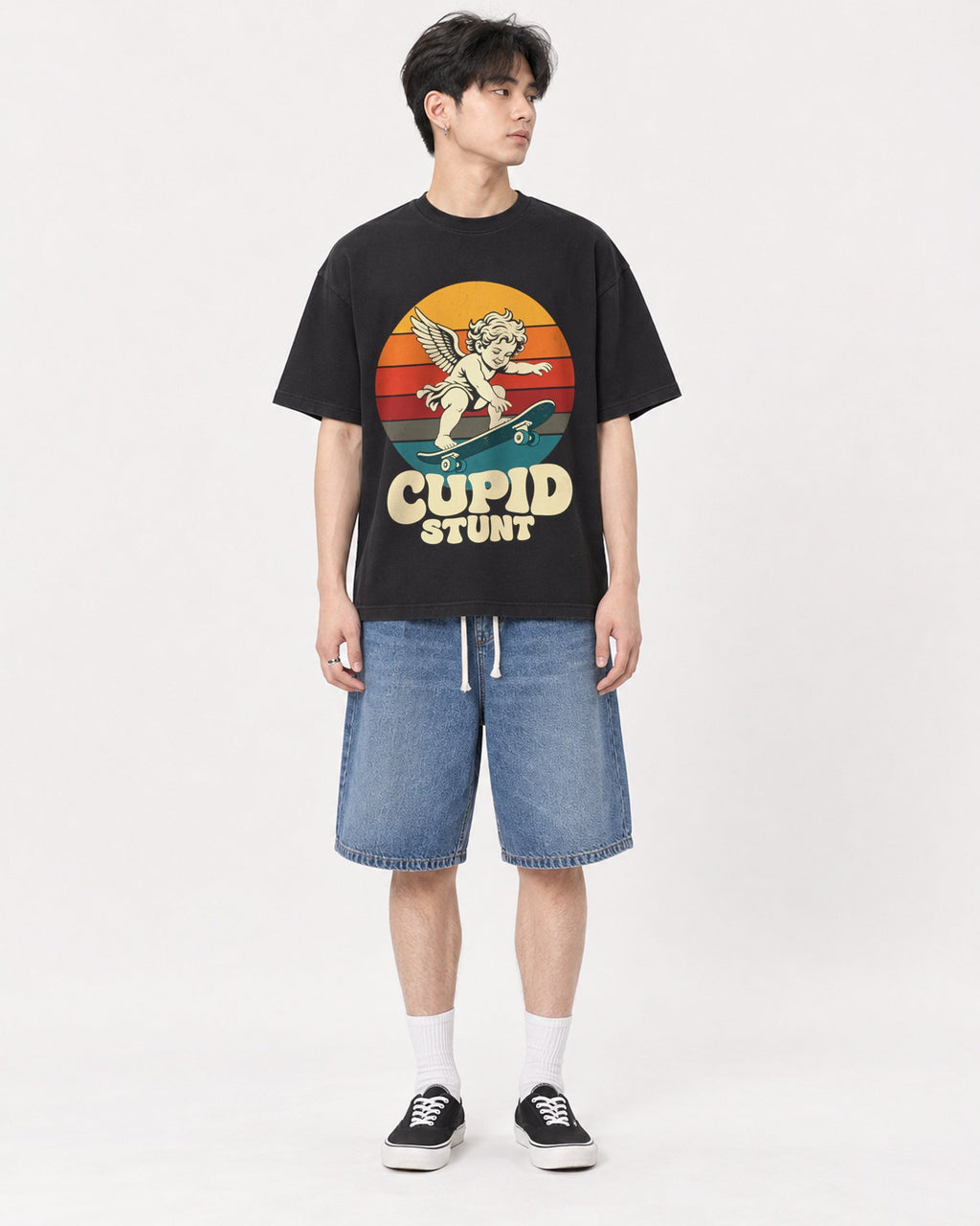 Mockup Boxy Heavyweight Tee Black male full-body 31