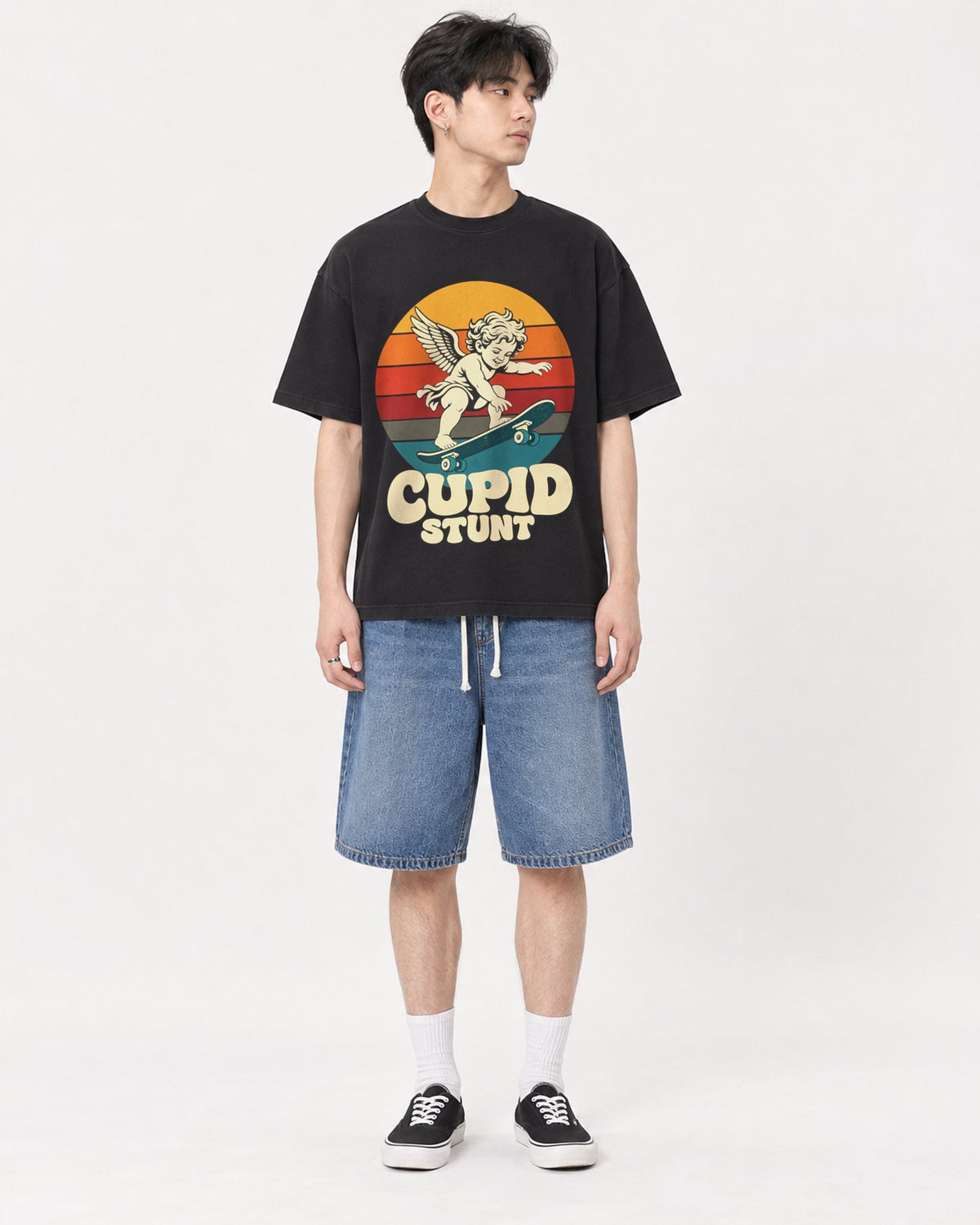 Mockup Boxy Heavyweight Tee Black male full-body 31