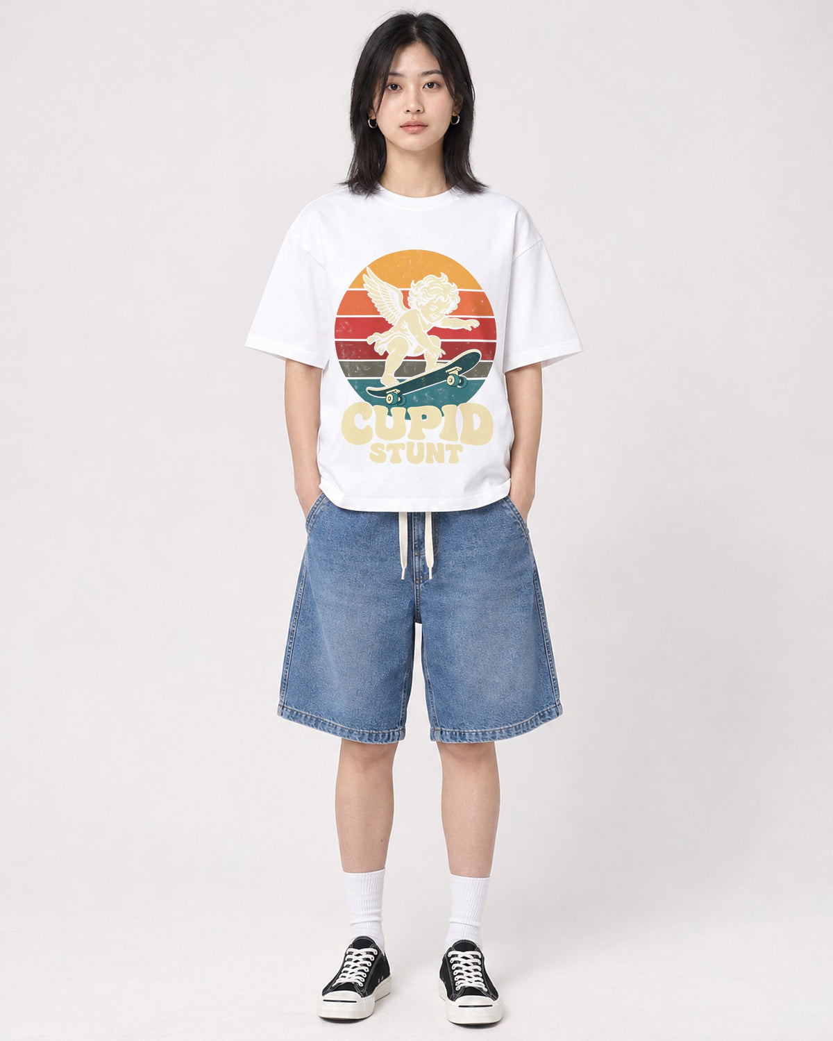Mockup Boxy Heavyweight Tee White female full-body 31