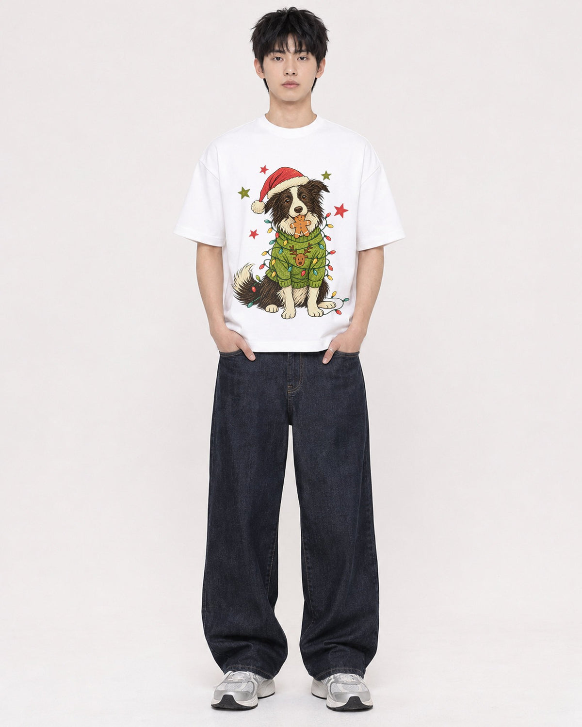 Mockup Boxy Heavyweight Tee White male full-body 01