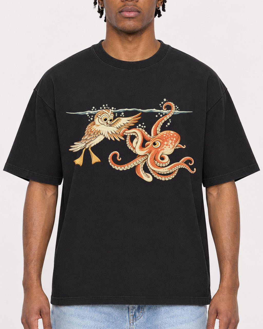 Mockup Boxy Heavyweight Tee Black male close-up 05