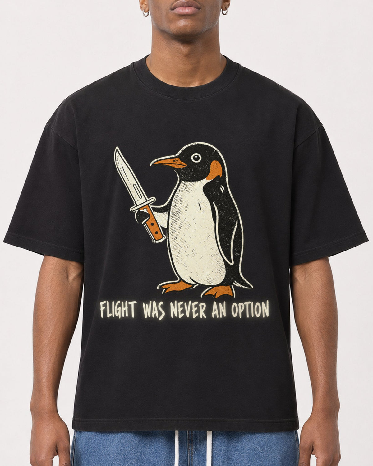 Mockup Boxy Heavyweight Tee Black male close-up 15