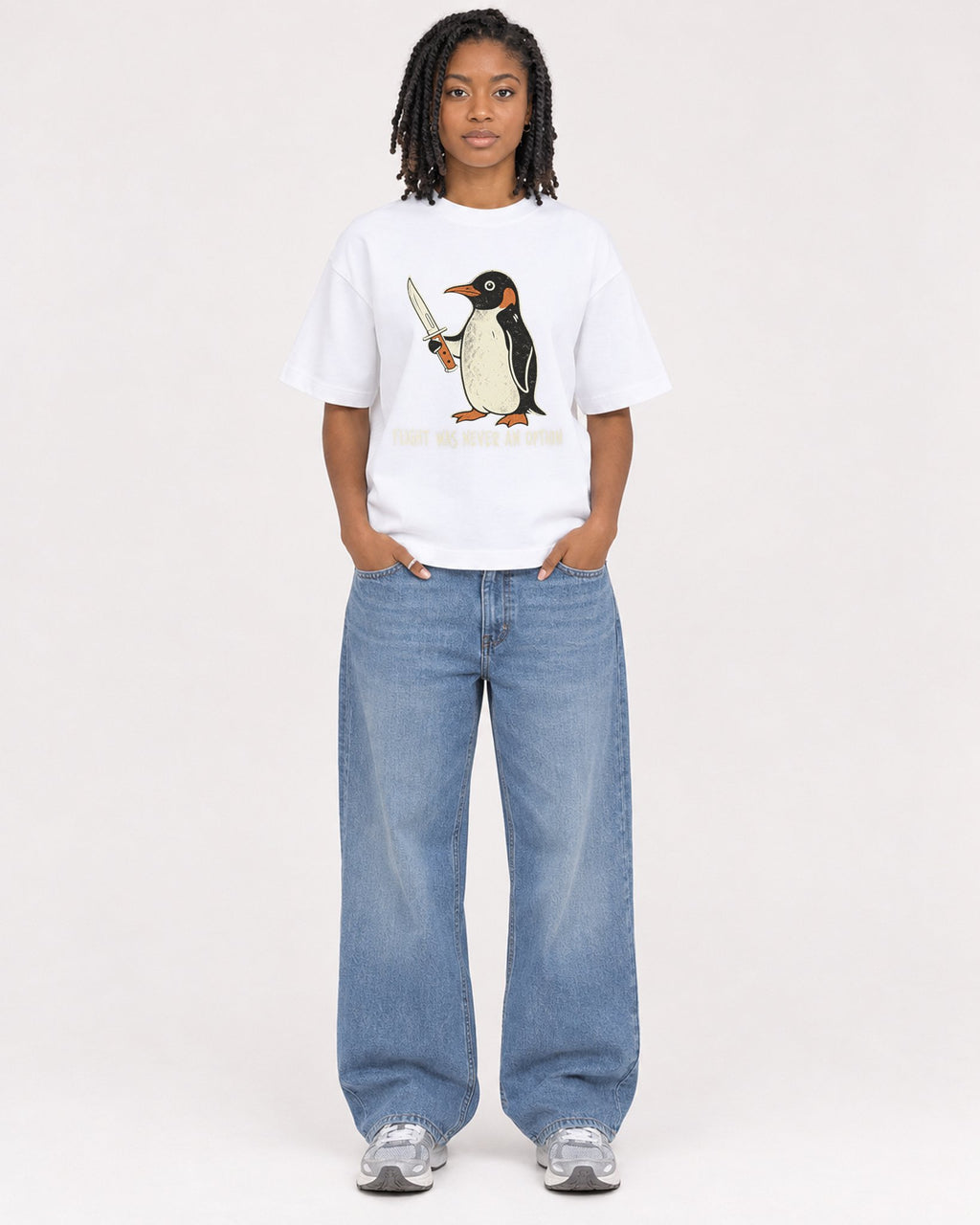 Mockup Boxy Heavyweight Tee White female full-body 15