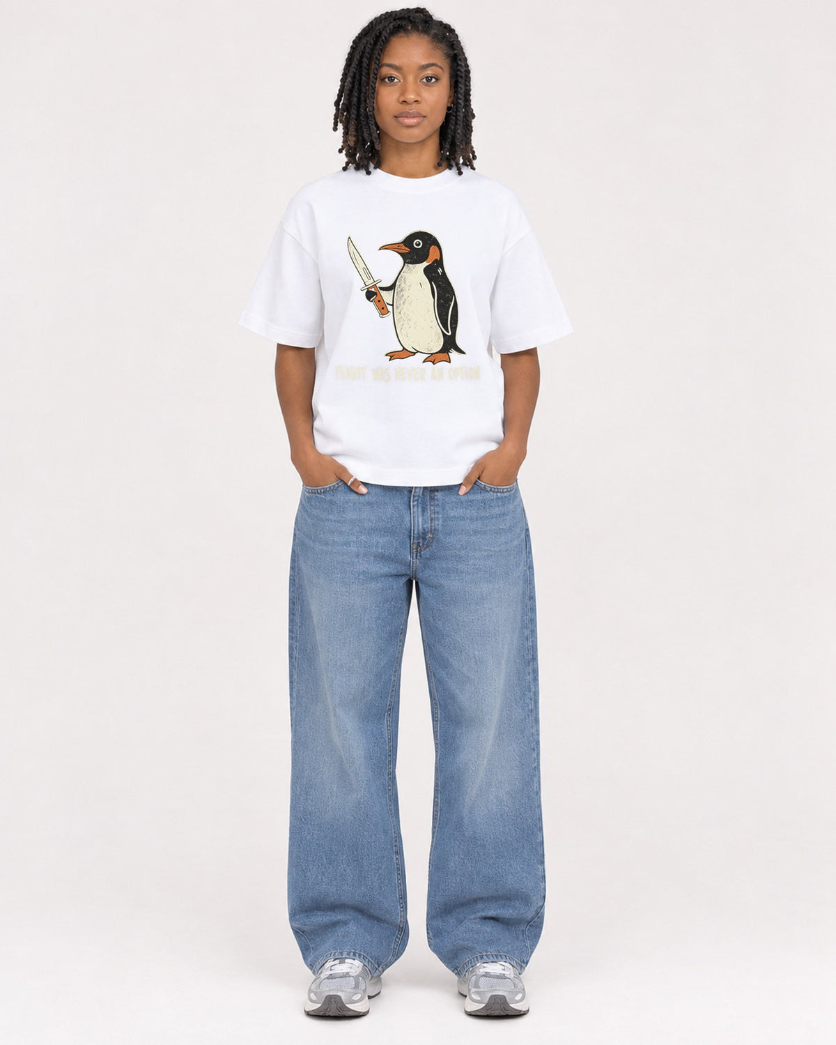 Mockup Boxy Heavyweight Tee White female full-body 15