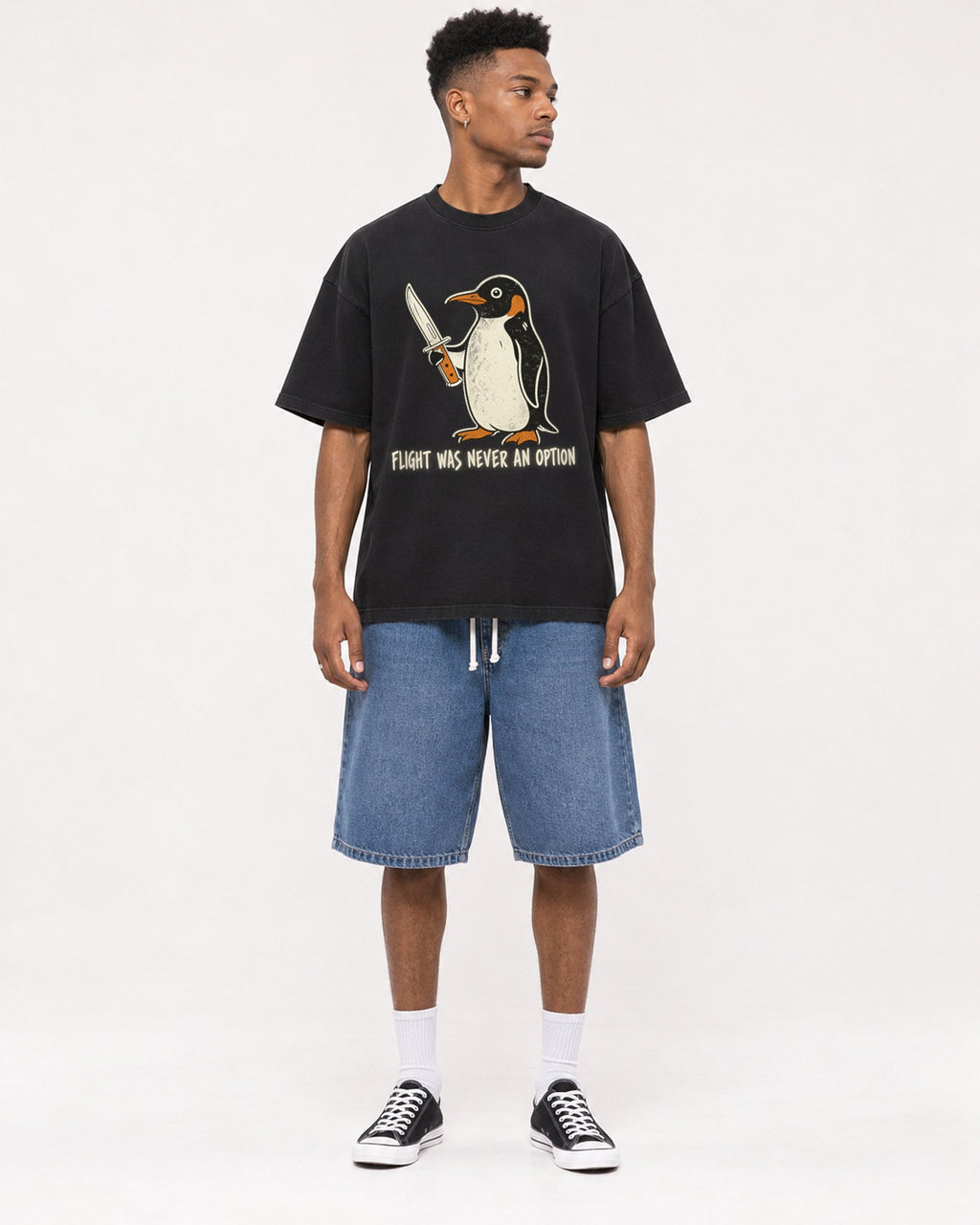 Mockup Boxy Heavyweight Tee Black male full-body 15
