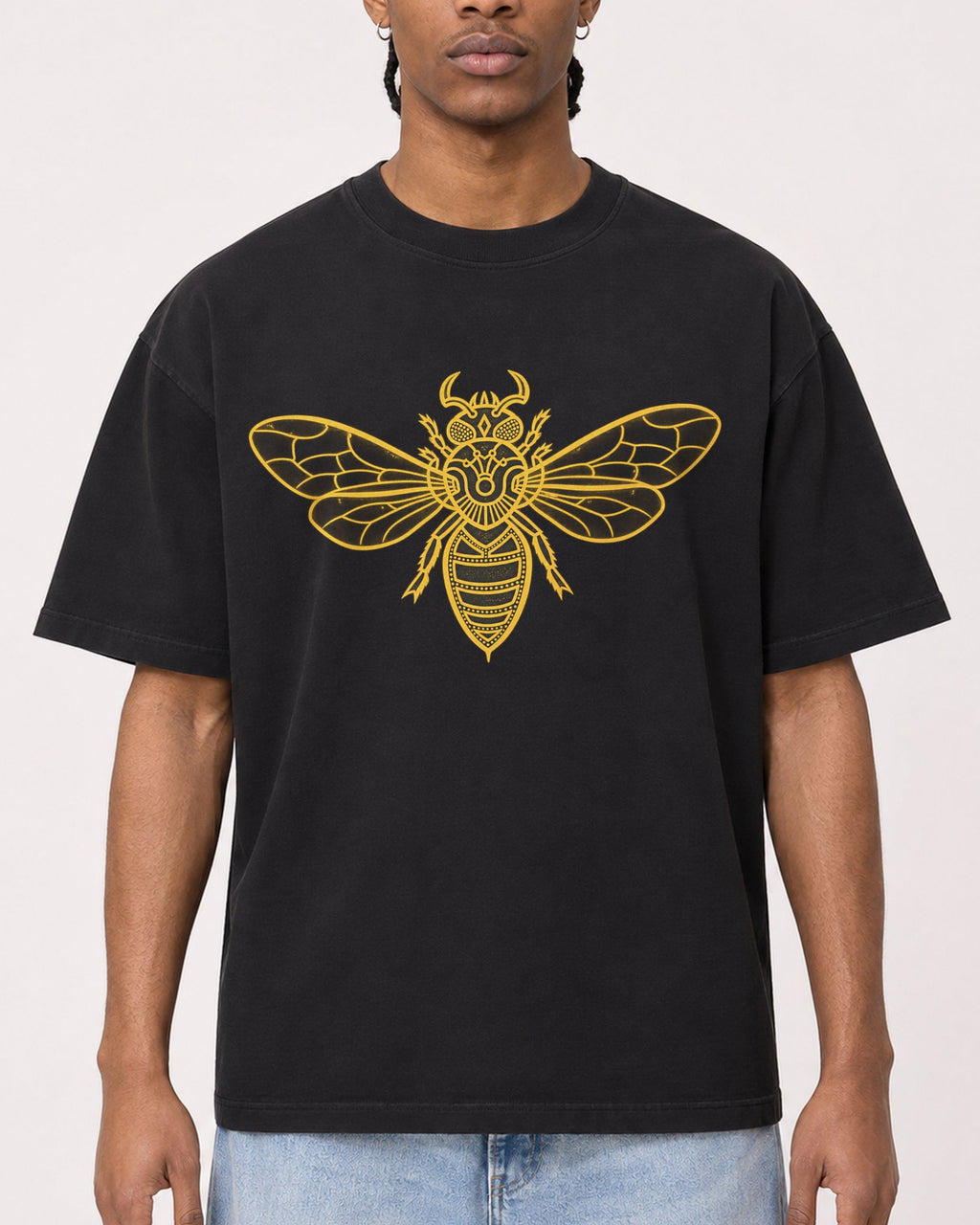 Mockup Boxy Heavyweight Tee Black male close-up 25
