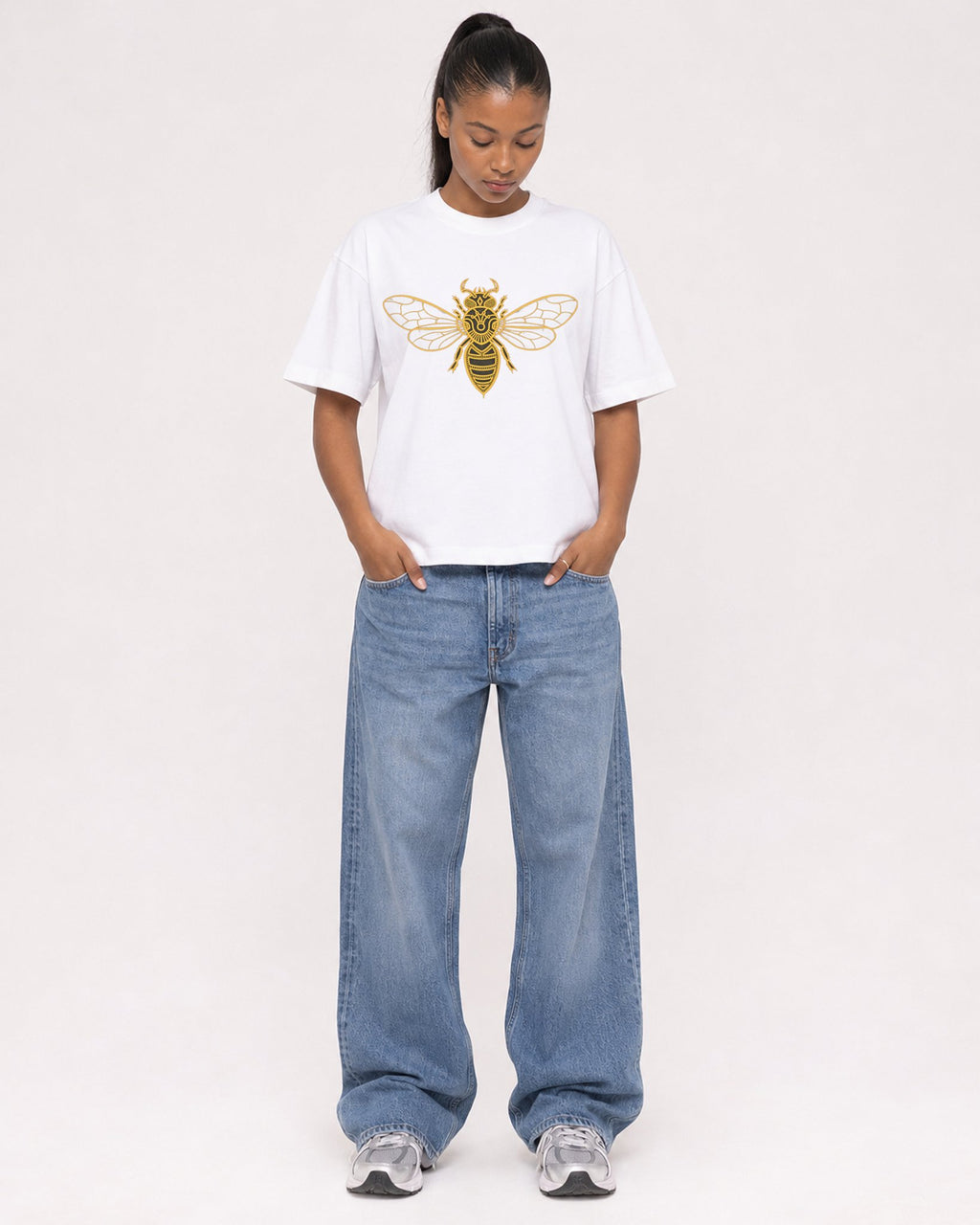 Mockup Boxy Heavyweight Tee White female full-body 25