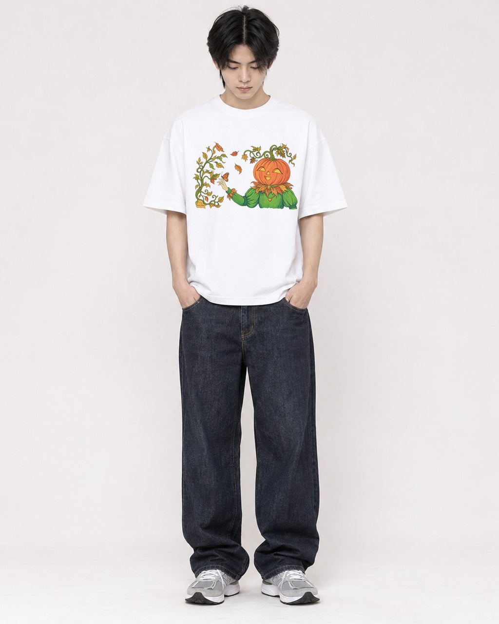 Mockup Boxy Heavyweight Tee White male full-body 11