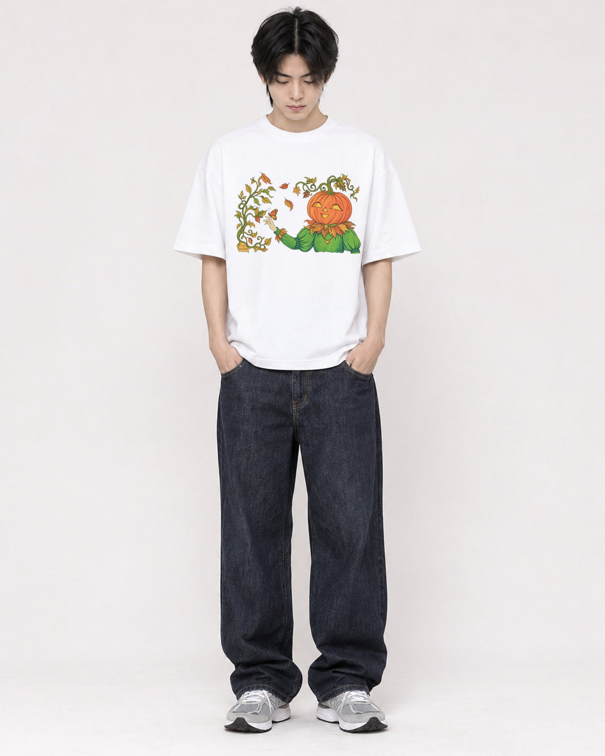 Mockup Boxy Heavyweight Tee White male full-body 11