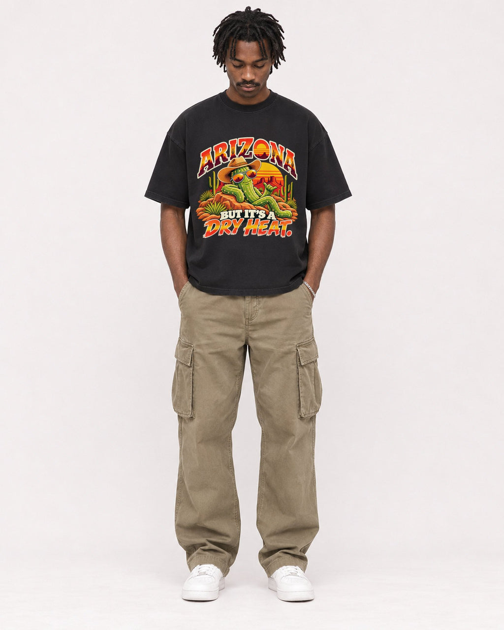 Mockup Boxy Heavyweight Tee Black male full-body 04