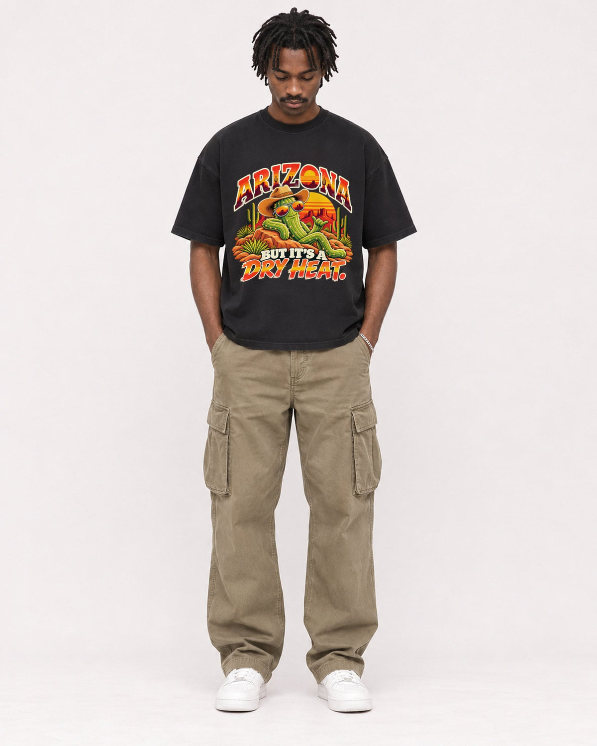 Mockup Boxy Heavyweight Tee Black male full-body 04