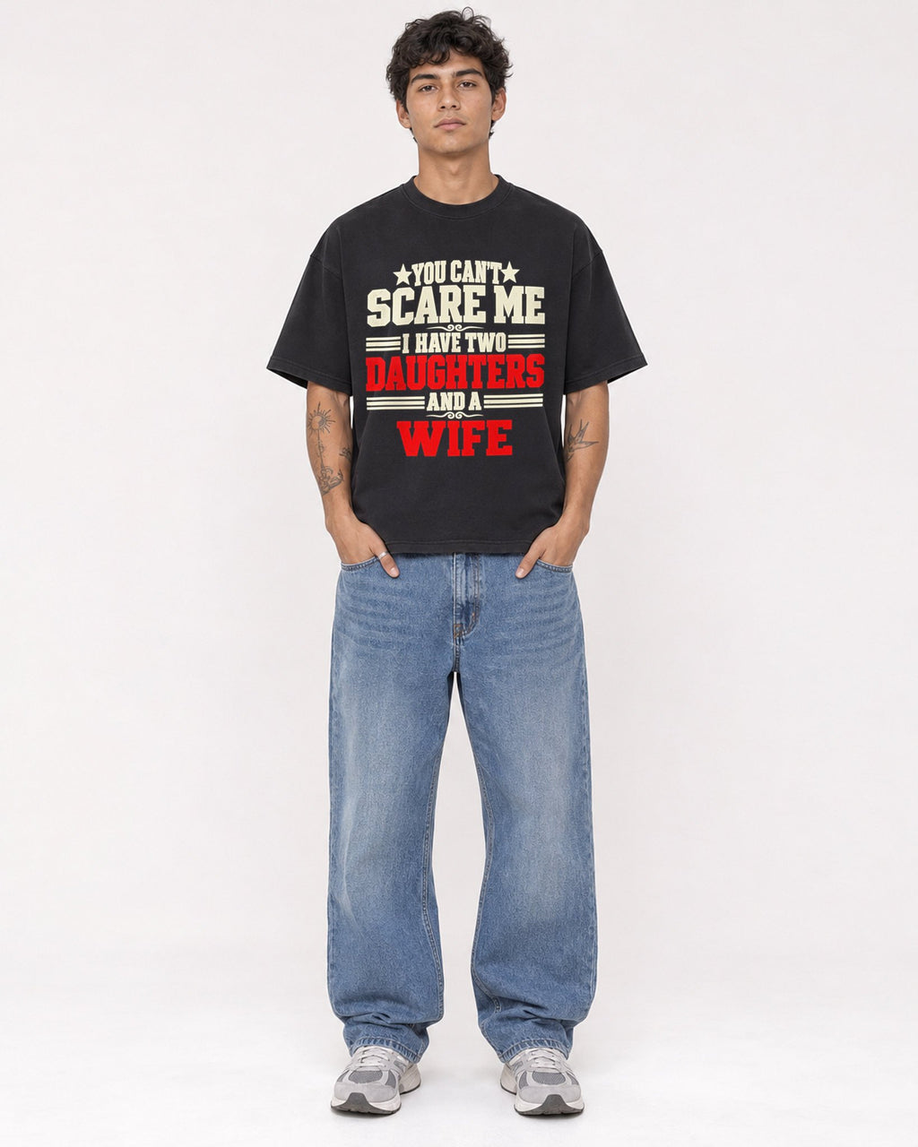Mockup Boxy Heavyweight Tee Black male full-body 06