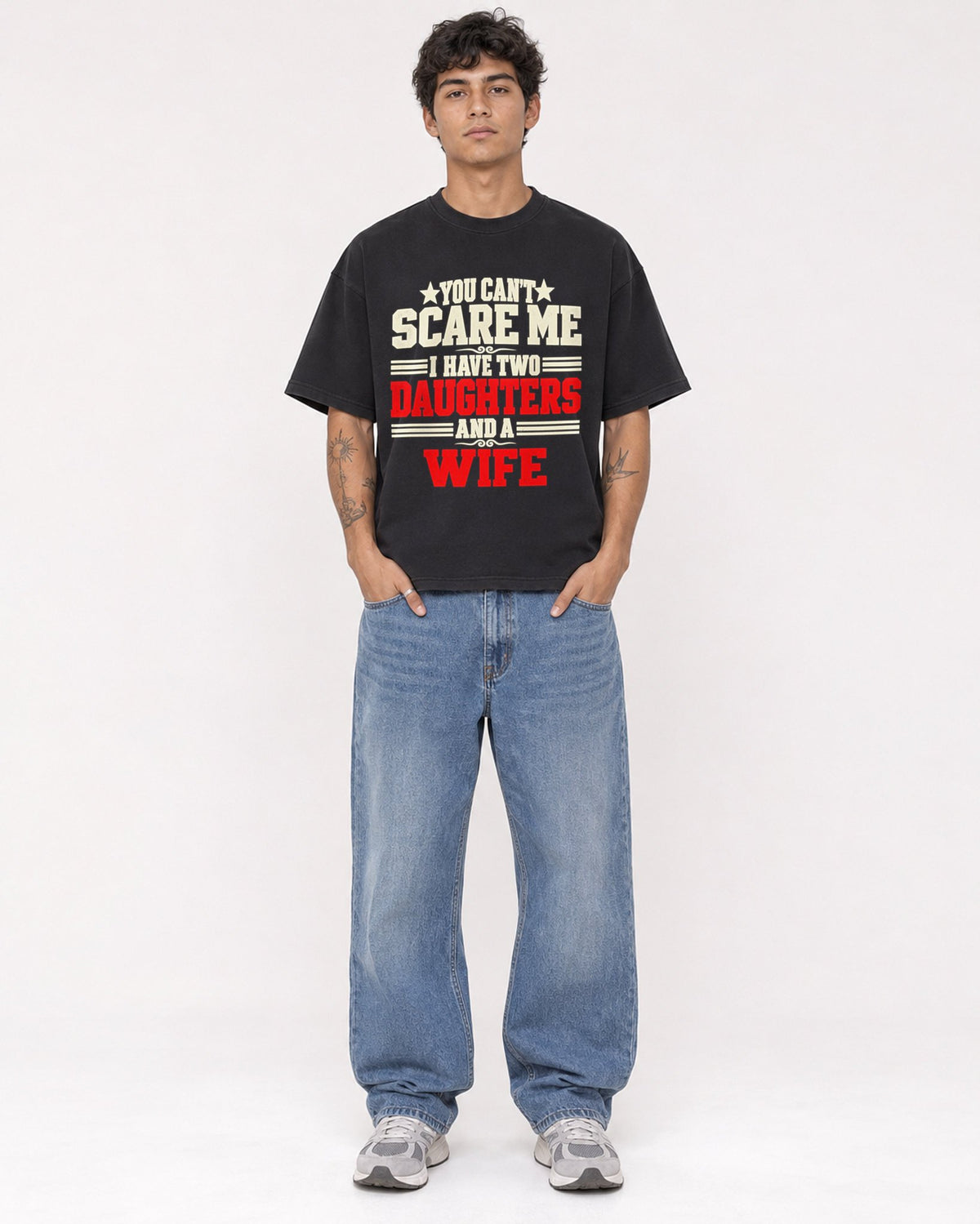 Mockup Boxy Heavyweight Tee Black male full-body 06