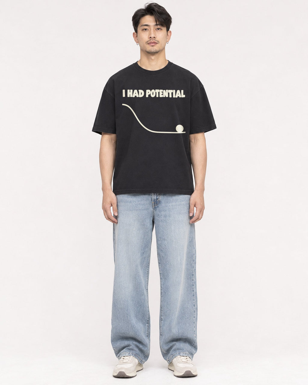 Mockup Boxy Heavyweight Tee Black male full-body 13