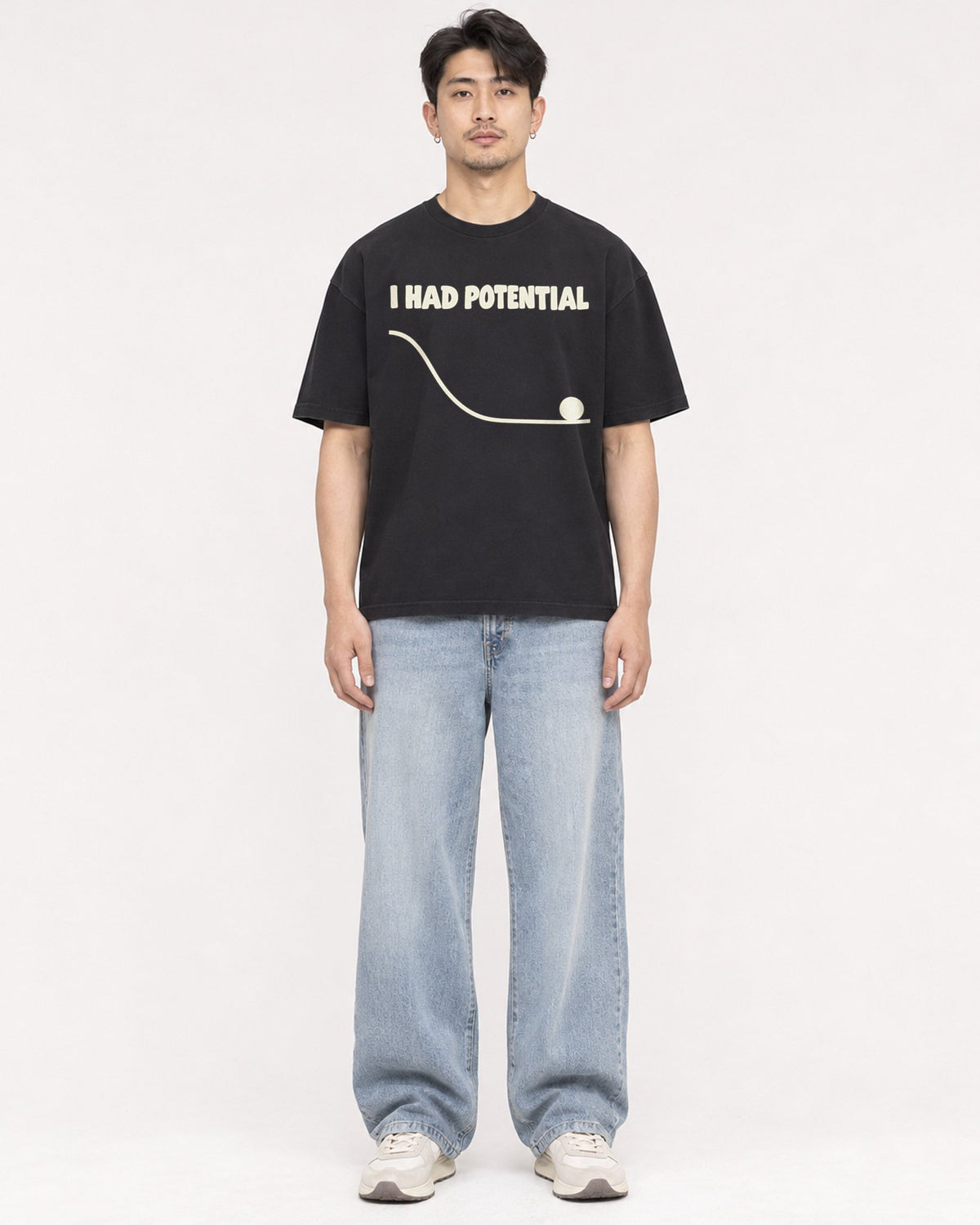 Mockup Boxy Heavyweight Tee Black male full-body 13