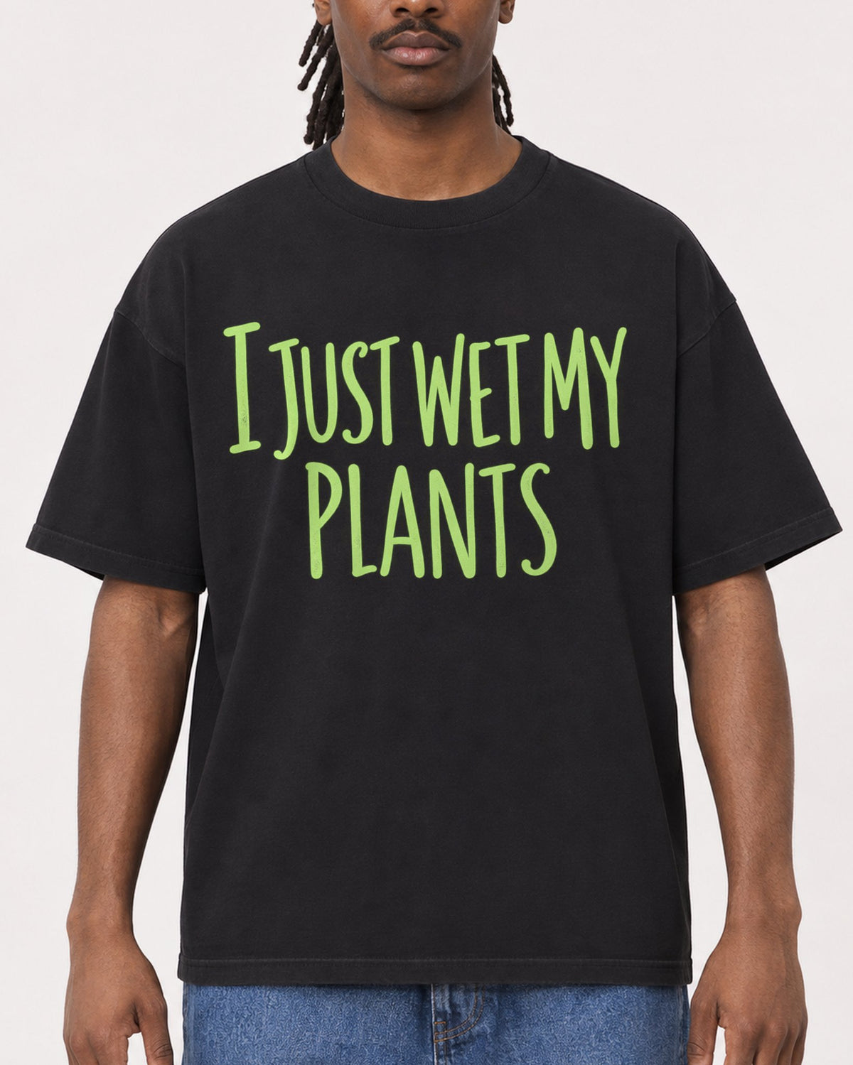 Mockup Boxy Heavyweight Tee Black male close-up 34