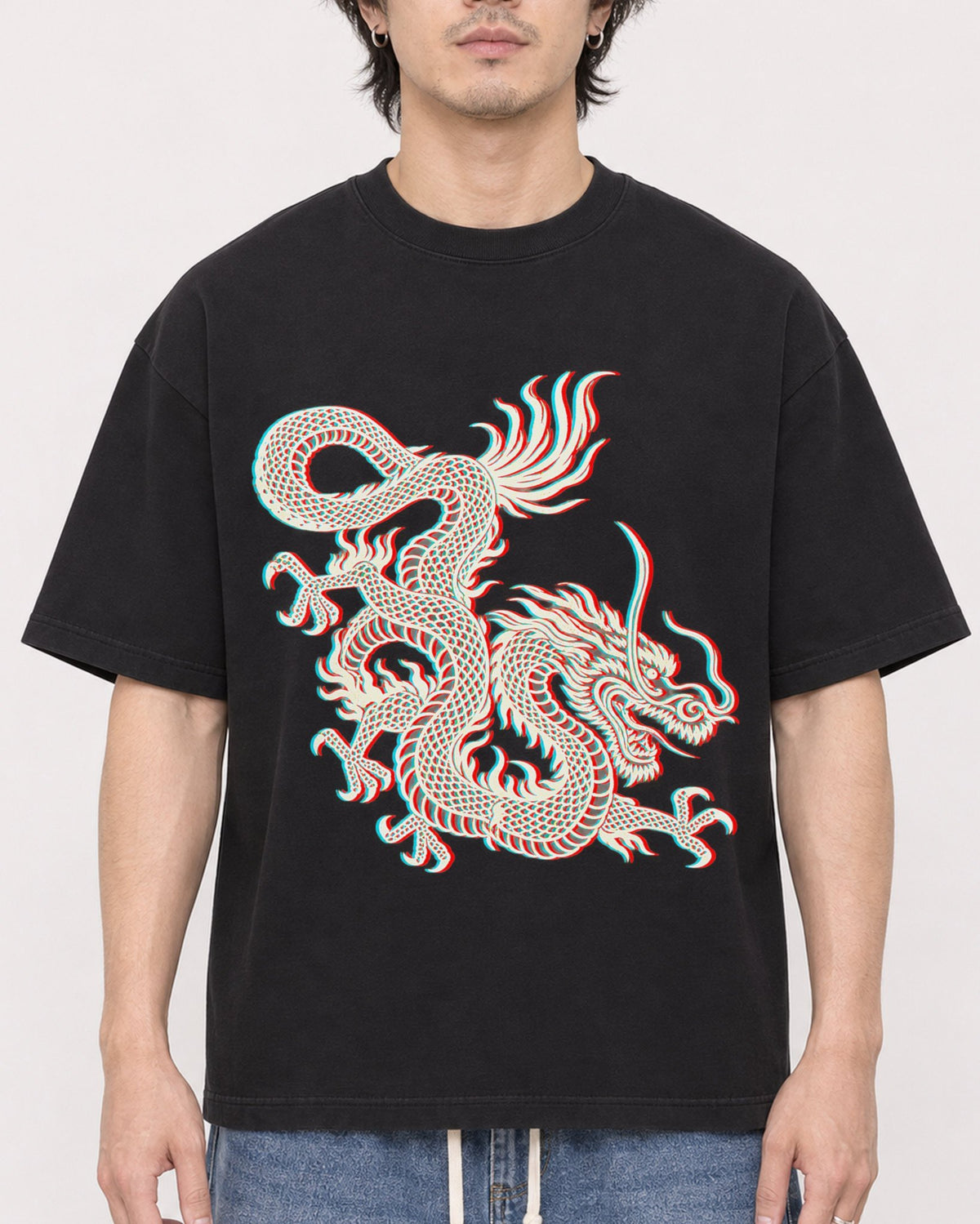 Mockup Boxy Heavyweight Tee Black male close-up 03