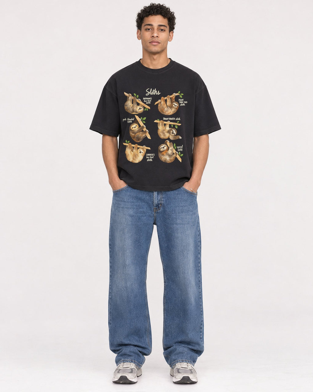 Mockup Boxy Heavyweight Tee Black male full-body 10