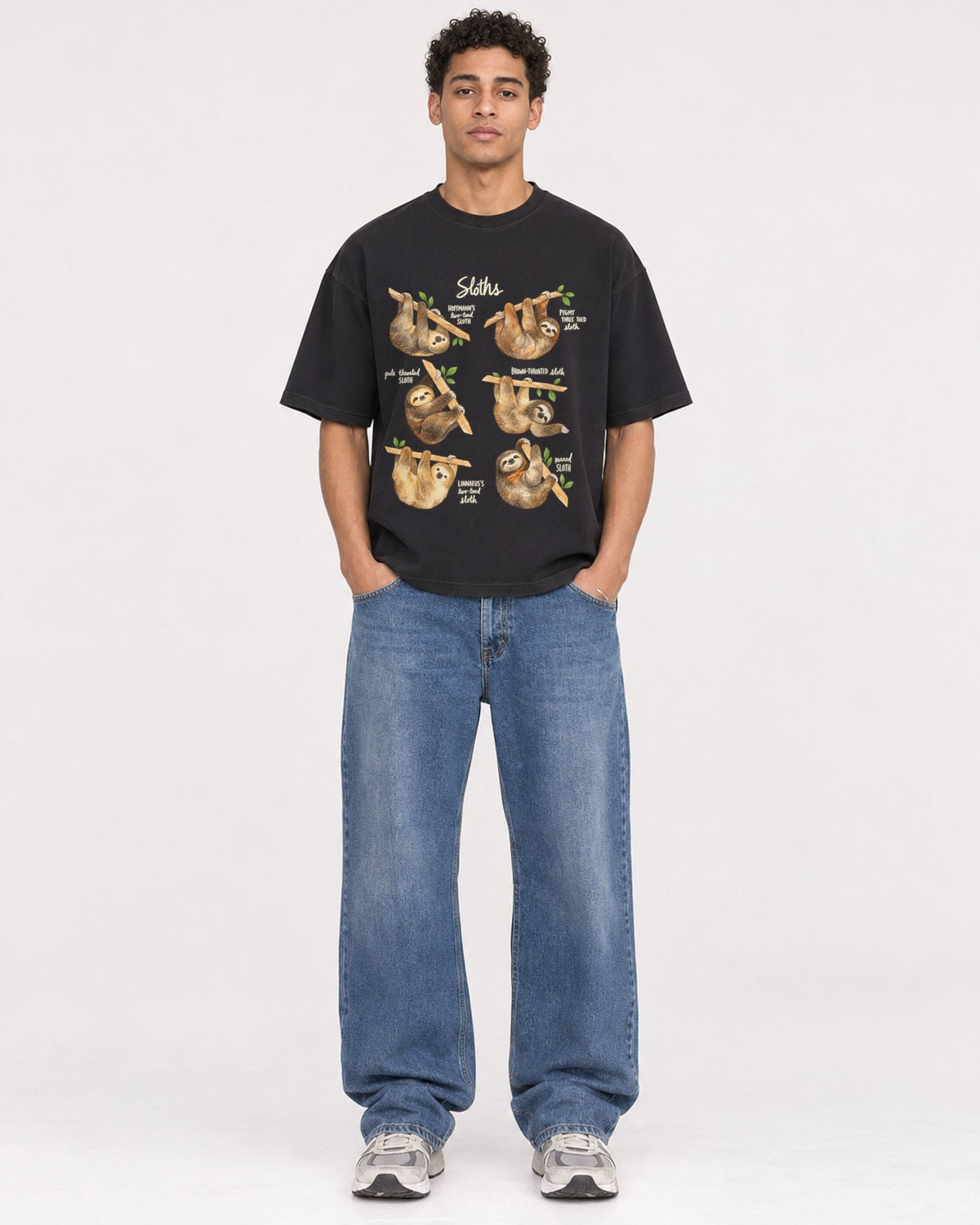 Mockup Boxy Heavyweight Tee Black male full-body 10