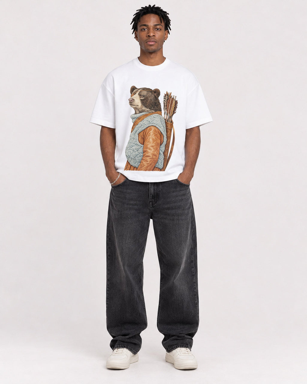 Mockup Boxy Heavyweight Tee White male full-body 05
