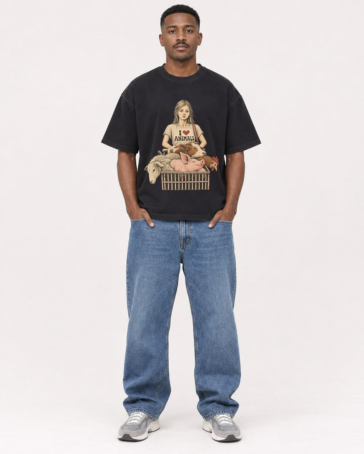 Mockup Boxy Heavyweight Tee Black male full-body 14