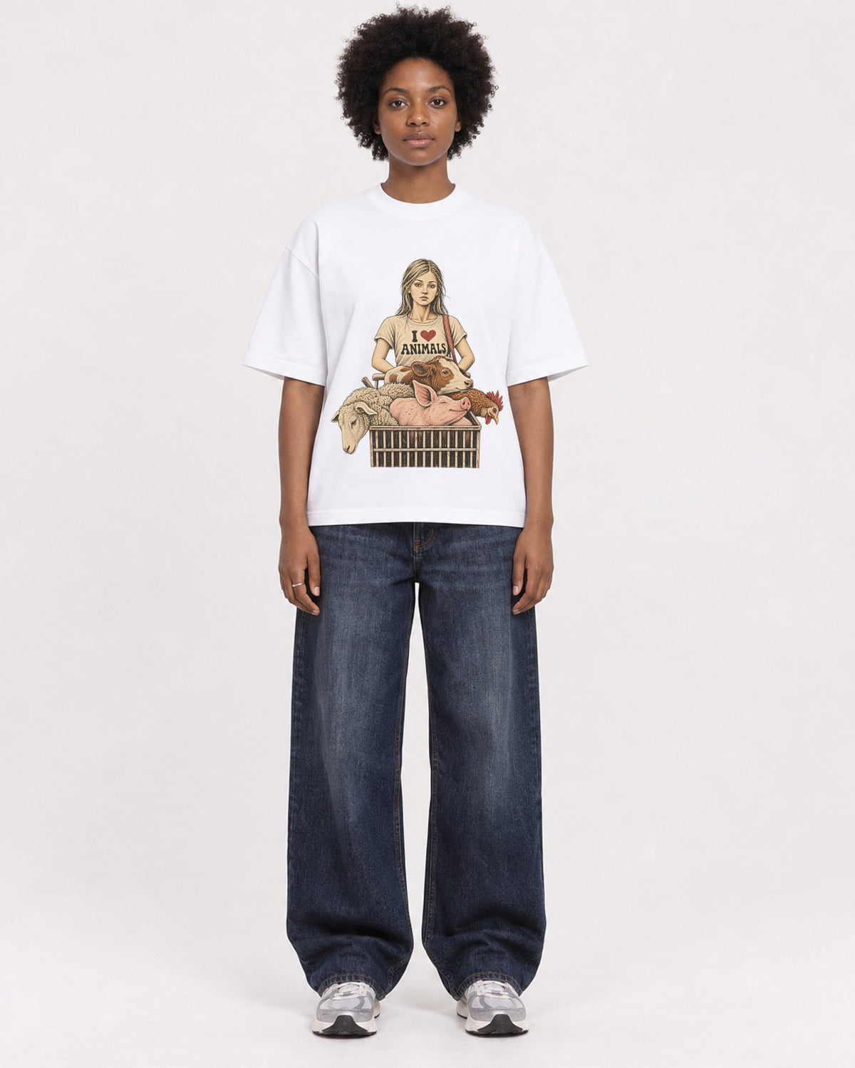 Mockup Boxy Heavyweight Tee White female full-body 14