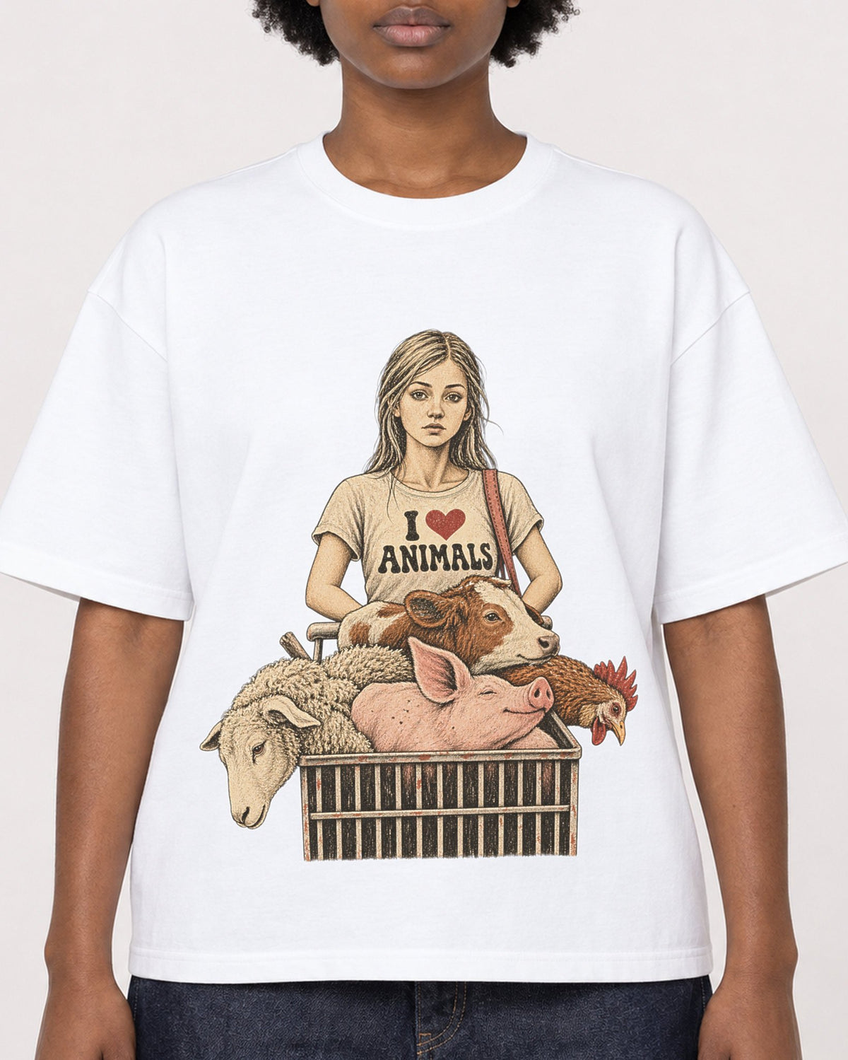 Mockup Boxy Heavyweight Tee White female close-up 14
