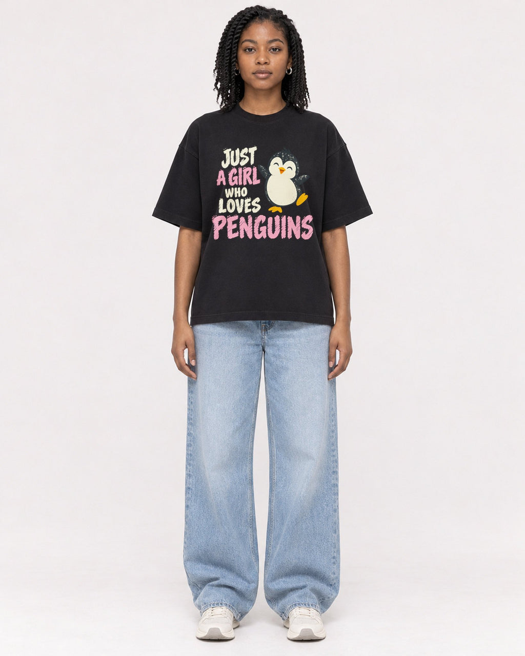 Mockup Boxy Heavyweight Tee Black female full-body 15