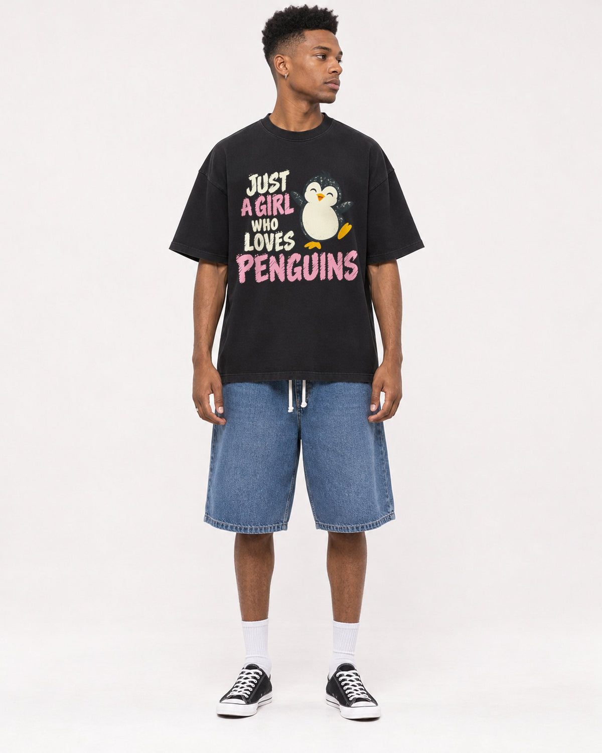 Mockup Boxy Heavyweight Tee Black male full-body 15