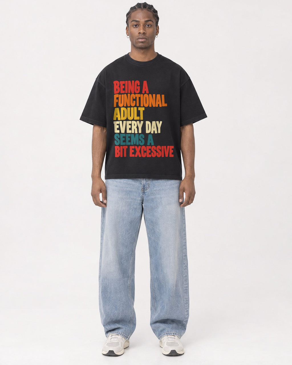 Mockup Boxy Heavyweight Tee Black male full-body 25