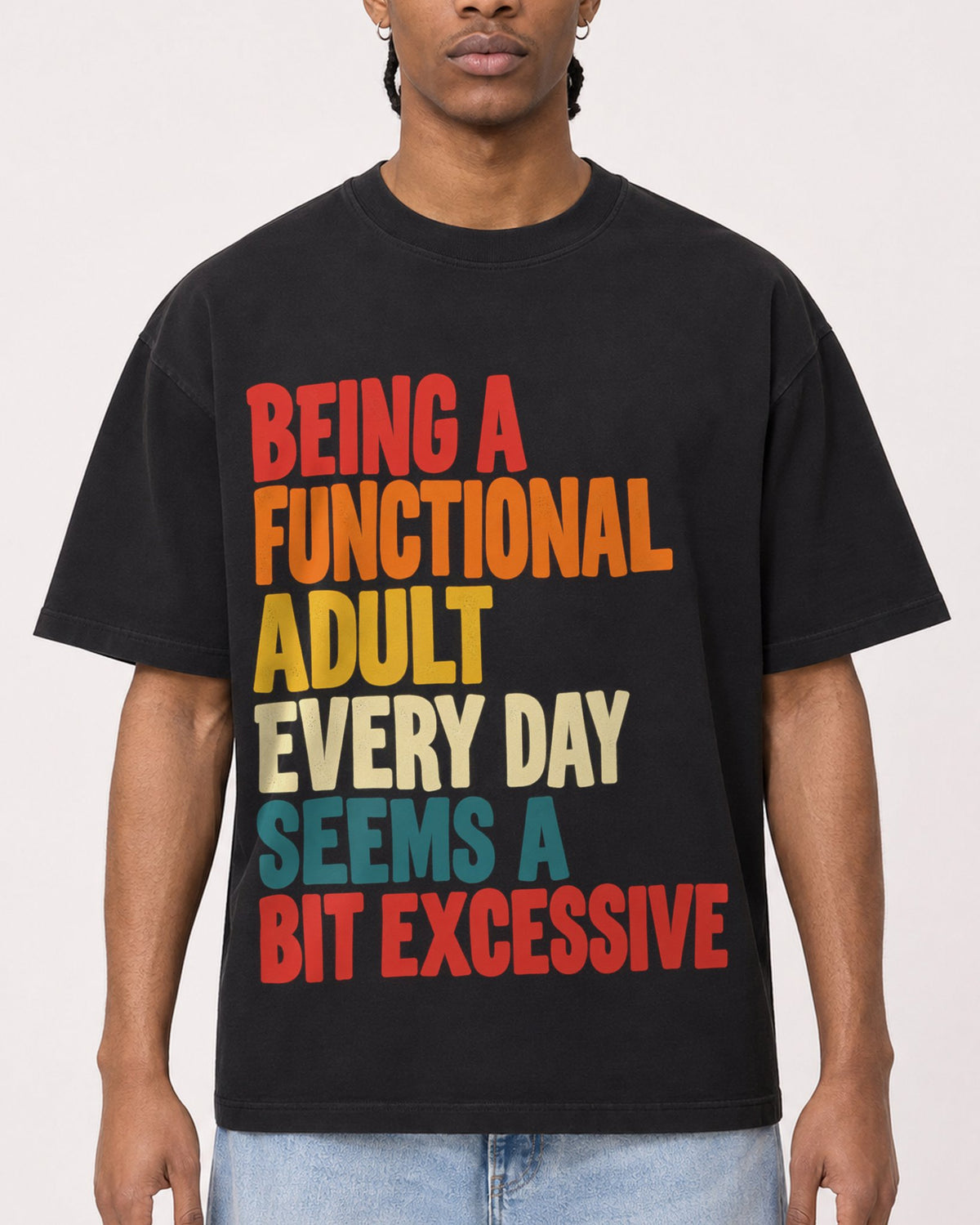Mockup Boxy Heavyweight Tee Black male close-up 25