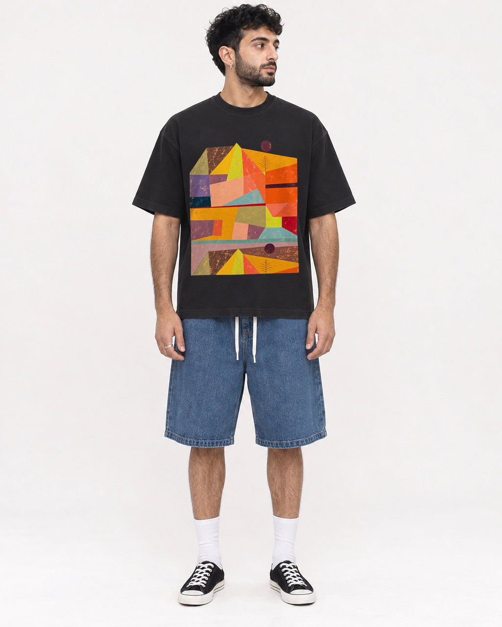 Mockup Boxy Heavyweight Tee Black male full-body 07