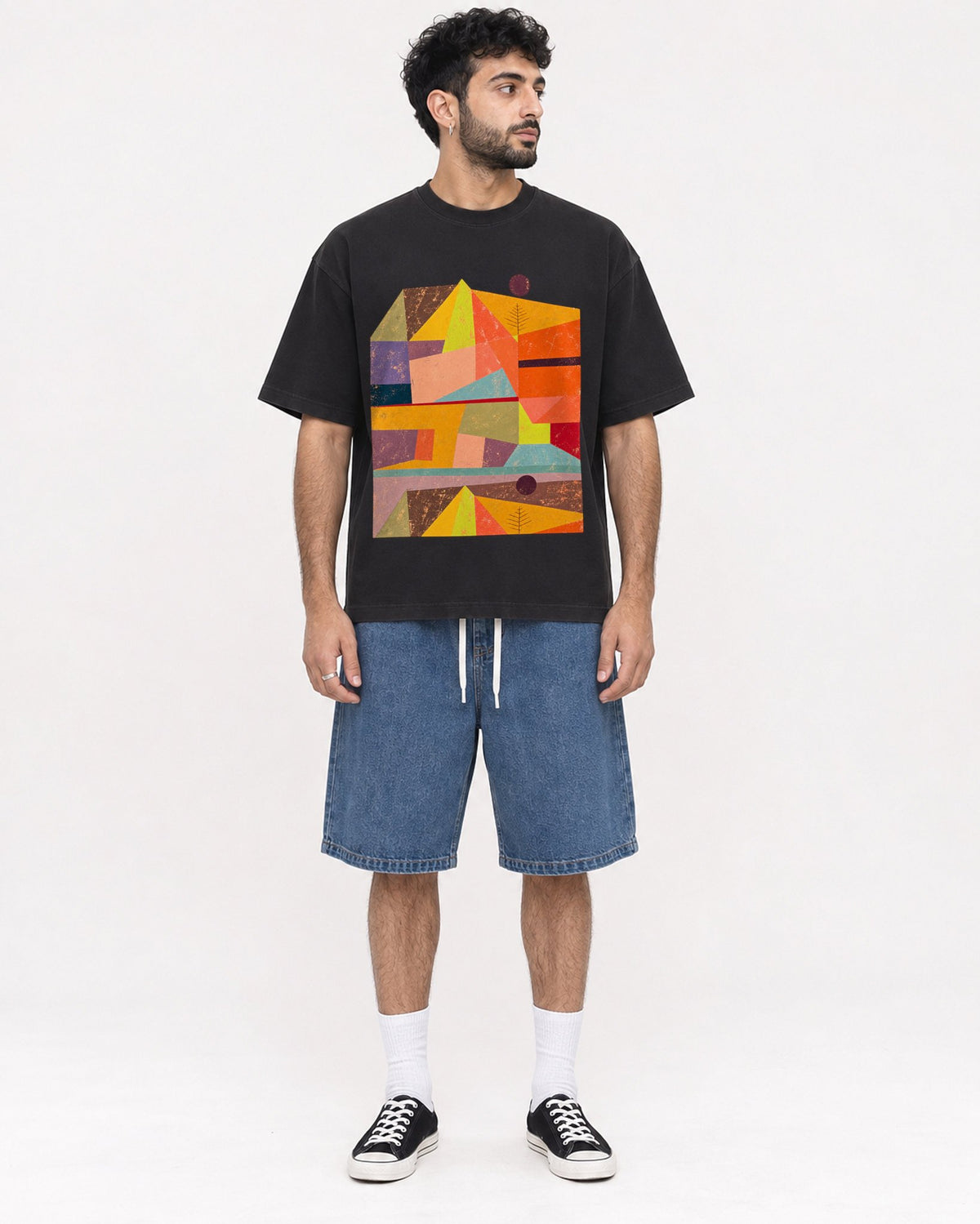 Mockup Boxy Heavyweight Tee Black male full-body 07