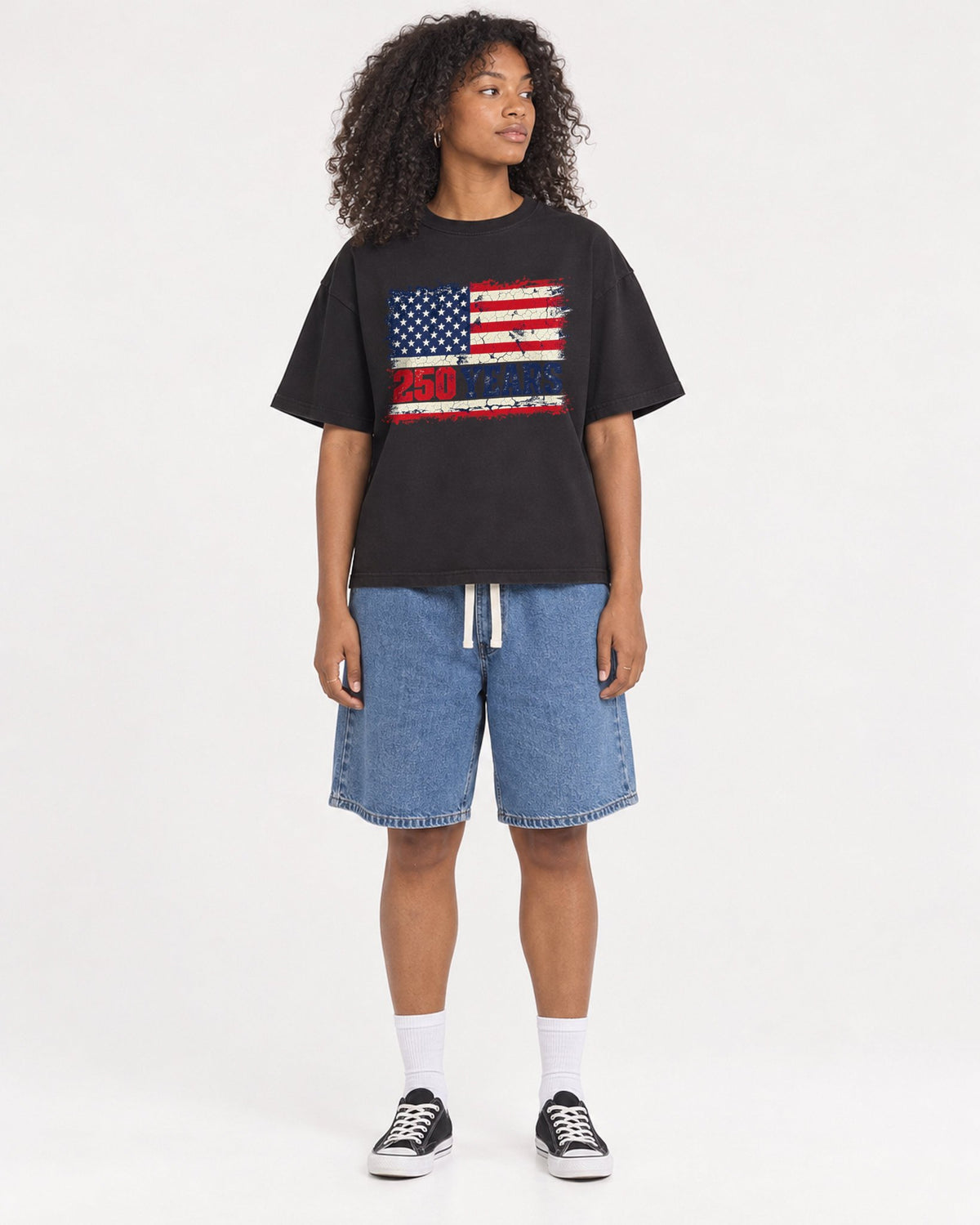 Mockup Boxy Heavyweight Tee Black female full-body 05